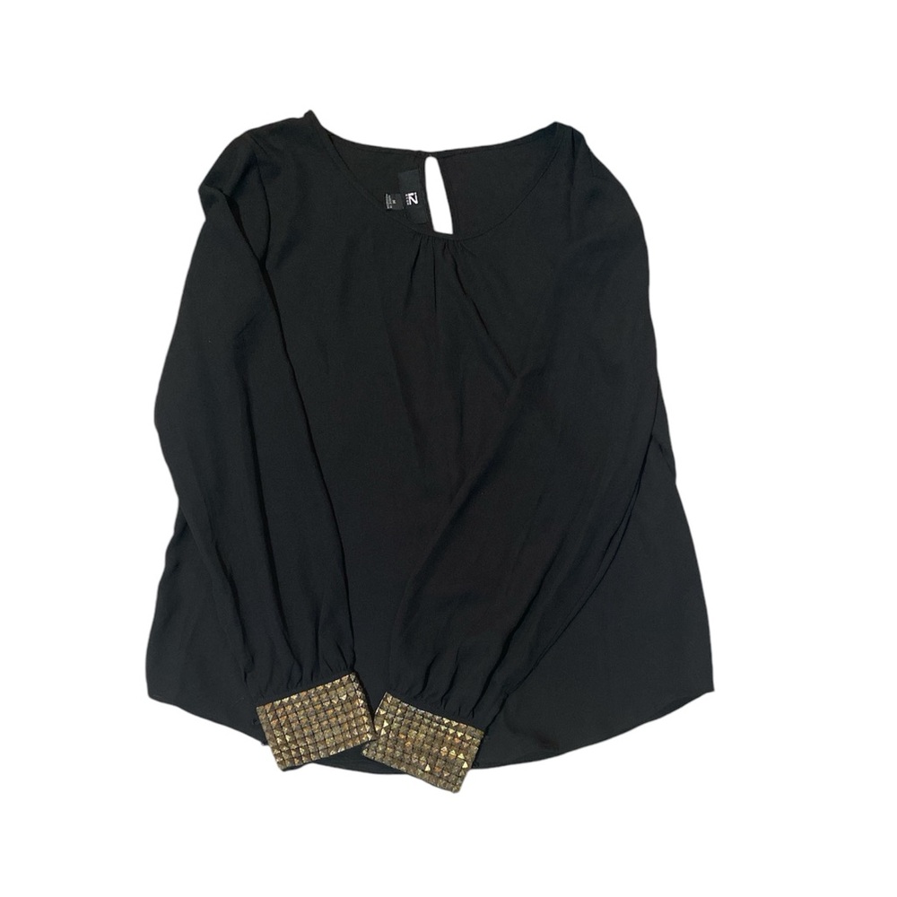 Black long sleeve top with gold drugs at the end of sleeves